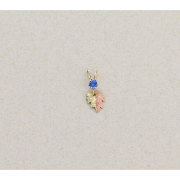 Pendant Only 10k Black Hills Gold Blue Lab Sapphire Leaf Pendant 5/8" x 1/4" - Picture 5 of 6